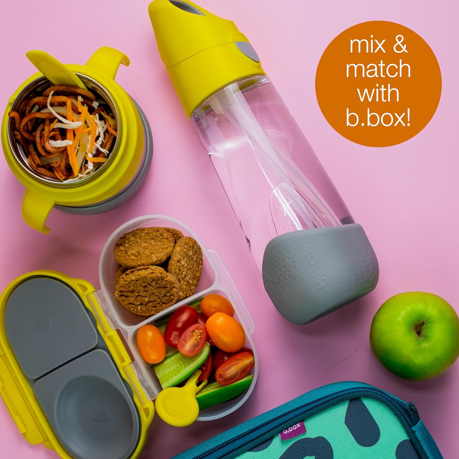 b.box Botella de agua de Tritan de 20 onzas  Botella de agua grande y moderna con popote abatible para niños, a prueba de derrames, sin BPA (Passion