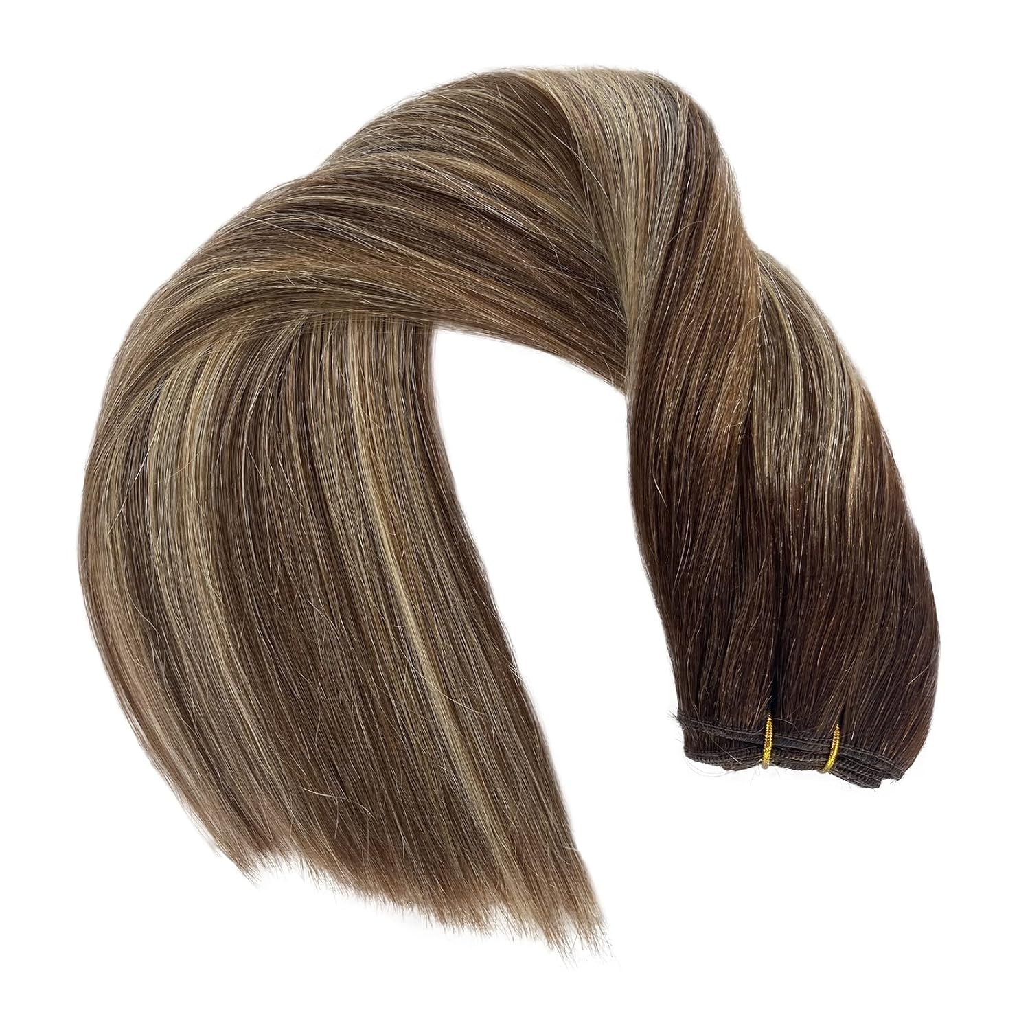 Extensiones de cabello humano real para coser, 20 pulgadas, extensiones de cabello humano de trama, 3.53 onzas, color marrón degradado, balayage,