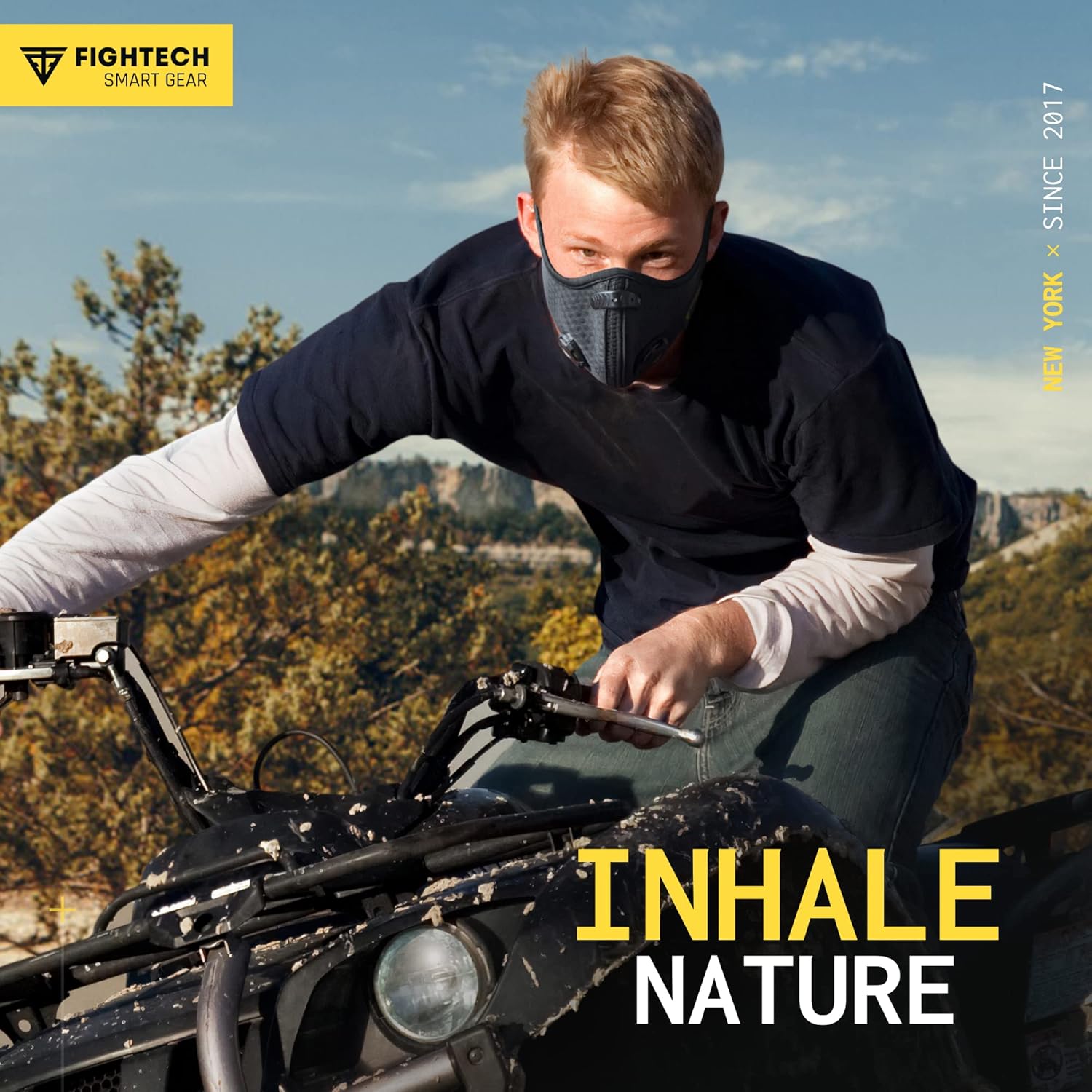 FIGHTECH Máscara facial antipolvo con filtros de carbono extra activos y válvulas de aire, para carpintería, mudanza, construcción