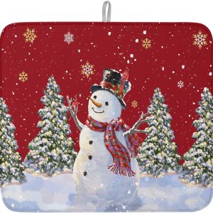 Tapete de secado de platos rojo de Navidad para encimera de cocina, tapete de cocina de secado de muñeco de nieve de Navidad para fregadero, Tapete de secado de platos rojo de Navidad para encimera de cocina, tapete de cocina de secado de muñeco de nieve de Navidad para fregadero,