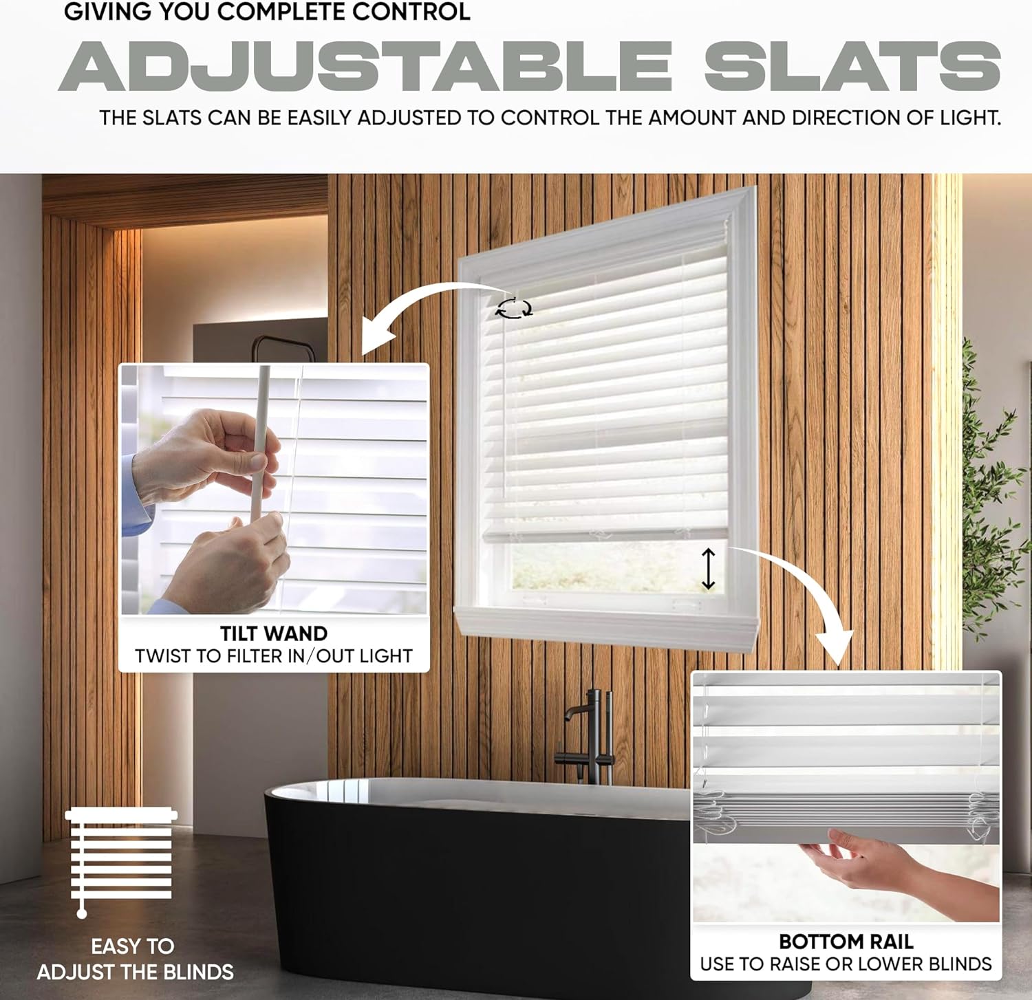 Ultra Premium – Persiana de madera sintética blanca de 2 12 pulgadas (2.5 pulgadas), 29.5 pulgadas de ancho x 48 pulgadas de largo (tamaño real 29 x