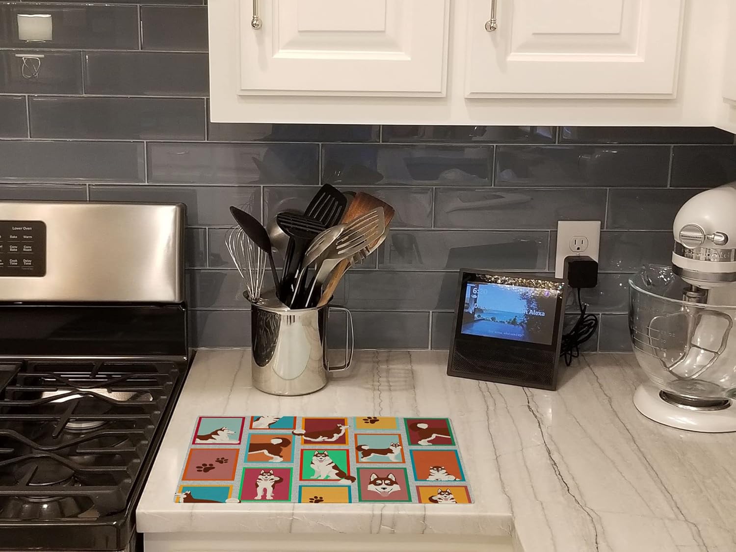Caroline’s Treasures MLM1160LCB Lots of Red Siberian Husky Glass Cutting Board Large Decorative Tempered Glass Kitchen Cutting and Serving Board
