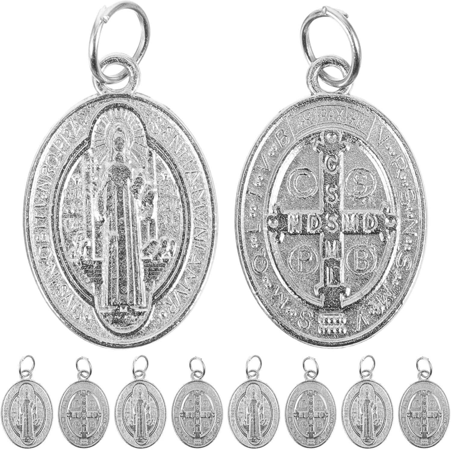 COHEALI 50 dijes de medalla de San Benito, dije de San Benito, colgante de San Santo a granel, colgante de metal para bricolaje, rosario, collar,