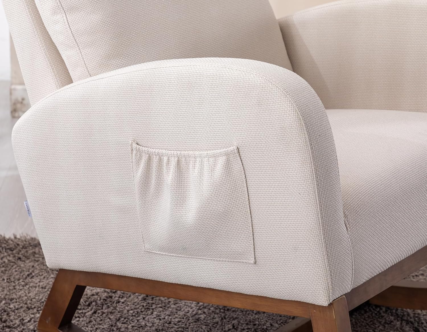 Mecedora moderna para guardería, silla mecedora tapizada con bolsillo lateral, cómoda silla de guardería con respaldo alto, sillón decorativo con