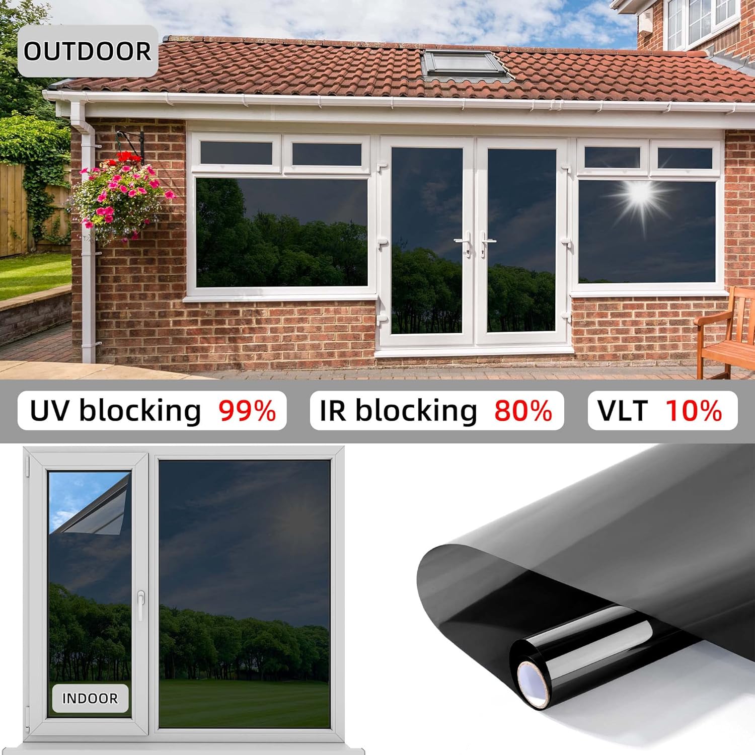 FuFin Película de privacidad unidireccional para ventana con herramientas de instalación gratuitas, material PET de alta calidad, control de calor,