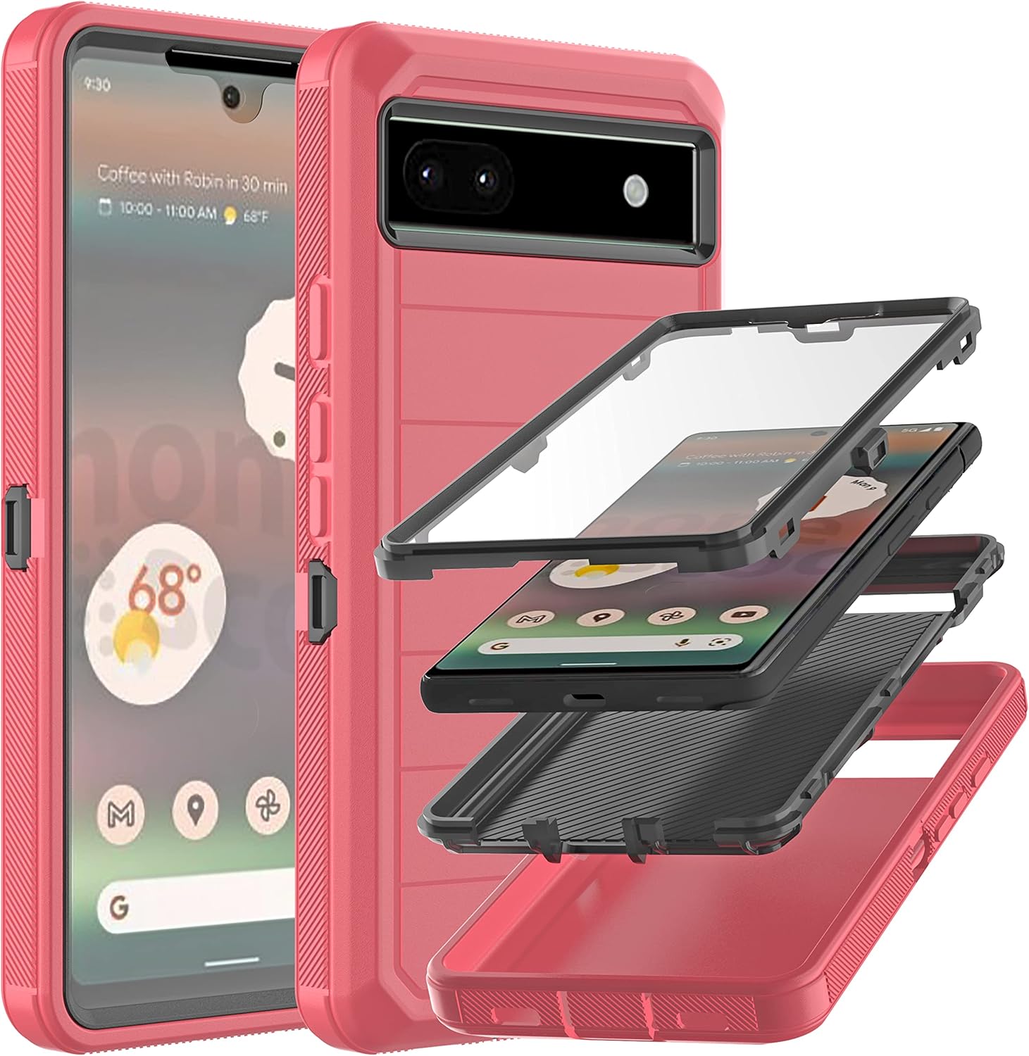 YmhxcY Funda para Pixel 6A con protector de pantalla integrado, a prueba de caídas, funda duradera de 3 capas, protección contra caídas, funda de