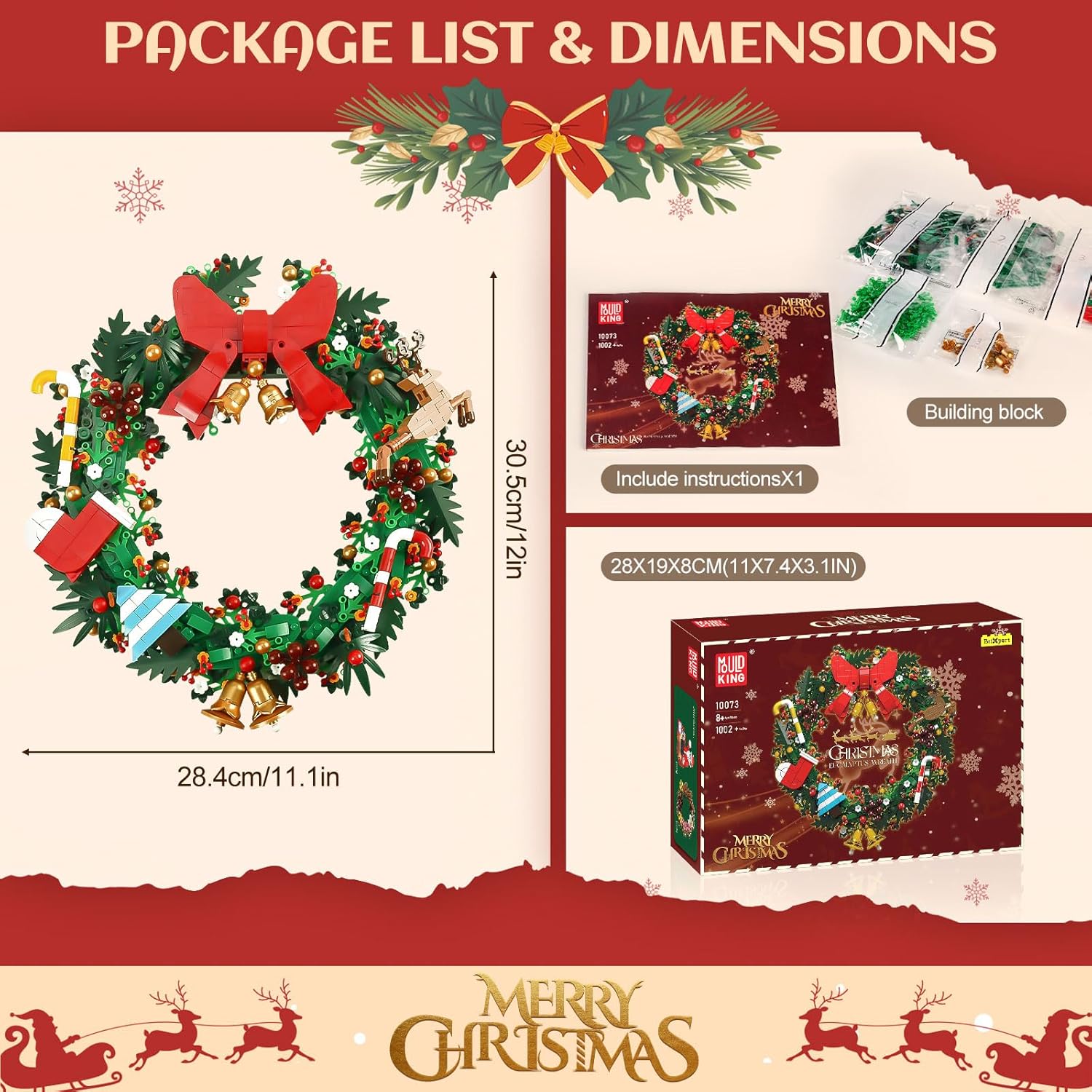 Mould King Kit de bloques de construcción de corona de Navidad, modelo de casa decorado con corona de eucalipto para Navidad, juguetes STEM regalo