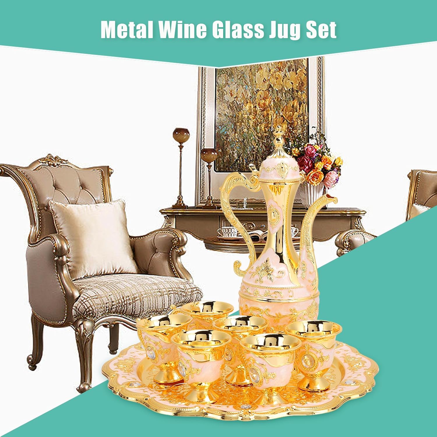 Juego de vasos de metal para beber vino, juego de jarra de copa de vino europea vintage, estilo ruso, manualidades de arte para el hogar, regalo de