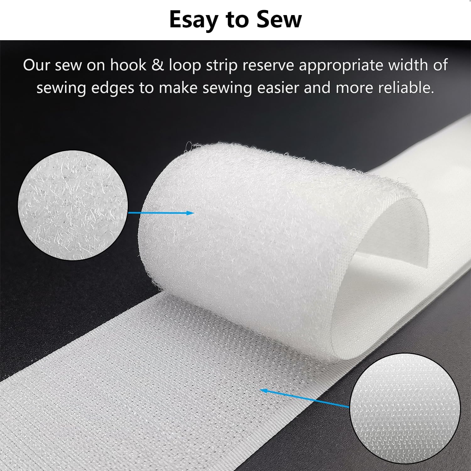 Matenf Tiras de velcro para coser, 2 pulgadas de ancho, fáciles de coser, excelente agarre, no adhesivas, cinta entrelazada, cinta de gancho y bucle