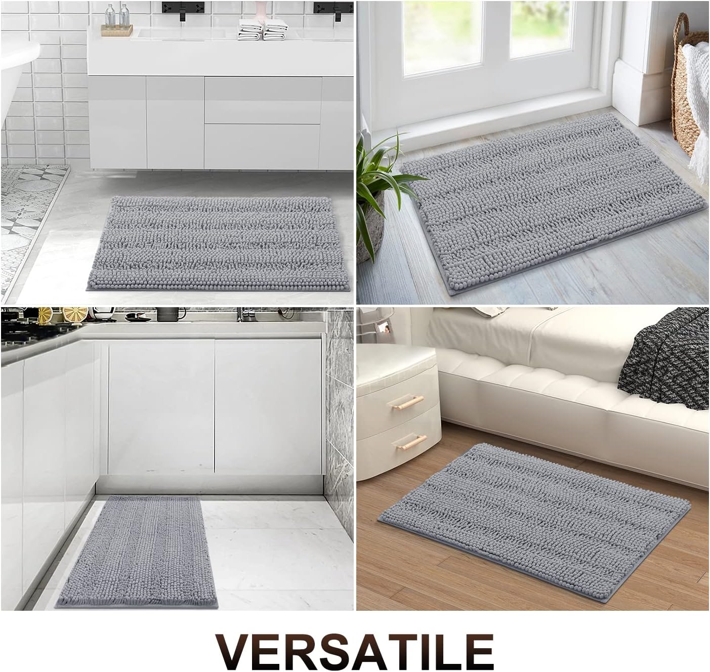 Grandaily Alfombras de baño de felpilla a rayas y alfombras para inodoro en forma de U, tamaño de alfombra de baño 24 x 16 pulgadas y alfombras de