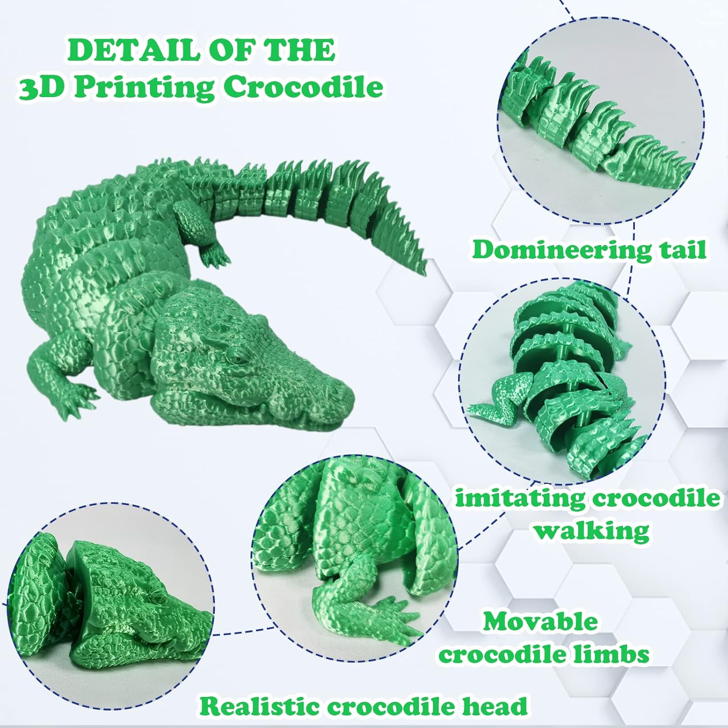 Juguete de cocodrilo articulado impreso en 3D, juguetes impresos en 3D, figuras de acción de cocodrilo con forma vívida de cocodrilo y
