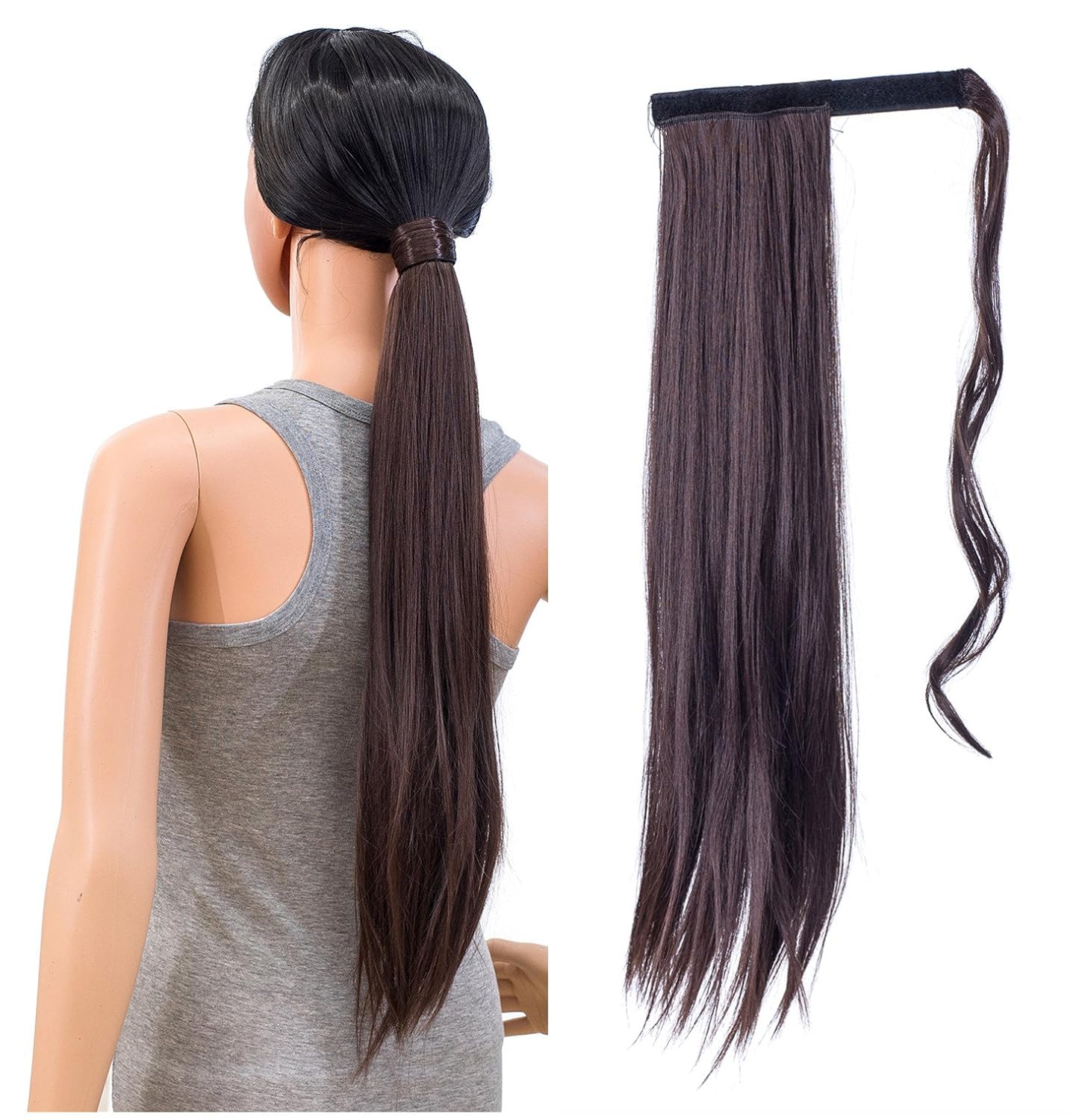 SWACC – Extensiones de pelo largo, lacio y ondulado, en forma de cola de caballo, extensiones de pelo sintético con clip para mujer