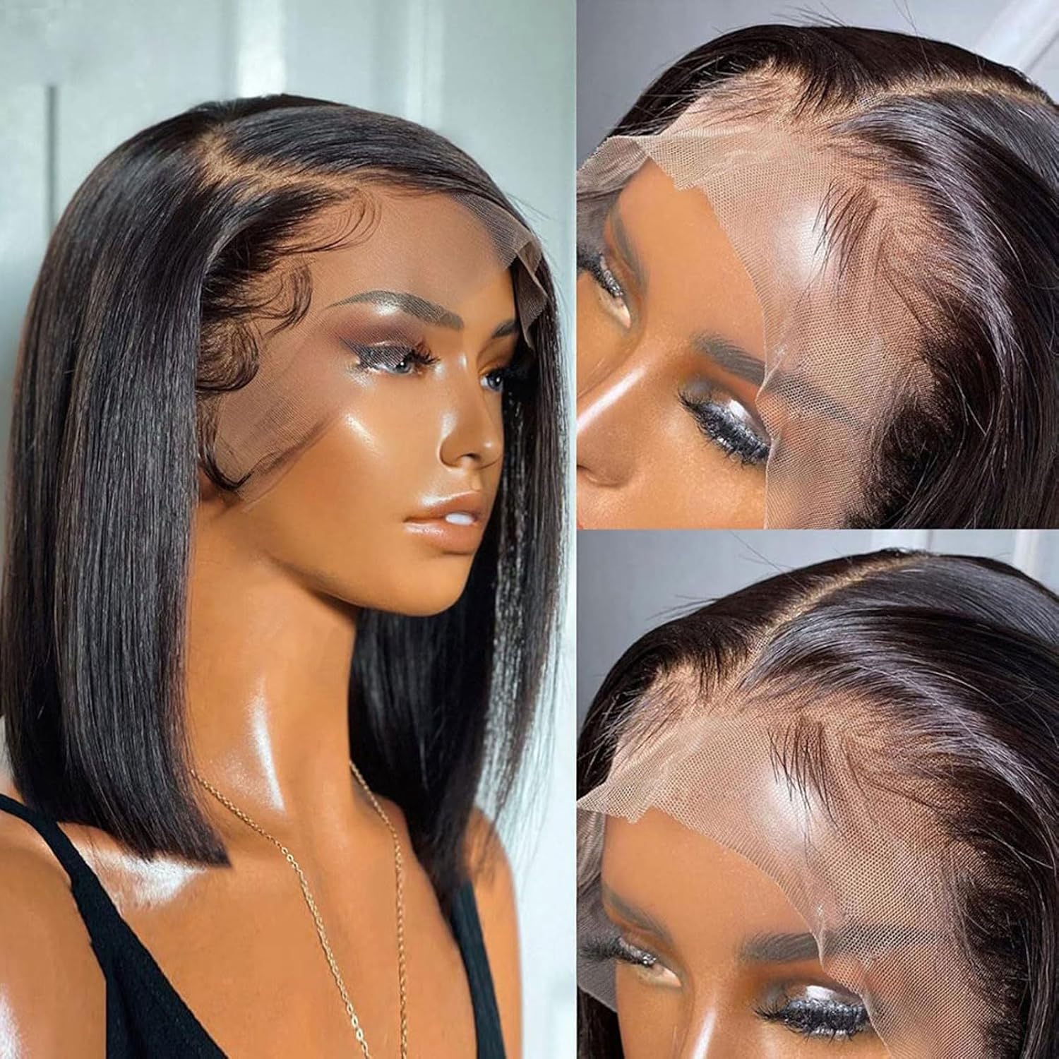 Peluca de cabello humano Bob de 13 x 4 pulgadas, peluca de encaje frontal HD de 12 pulgadas, pelucas de cabello humano de densidad 180, peluca de