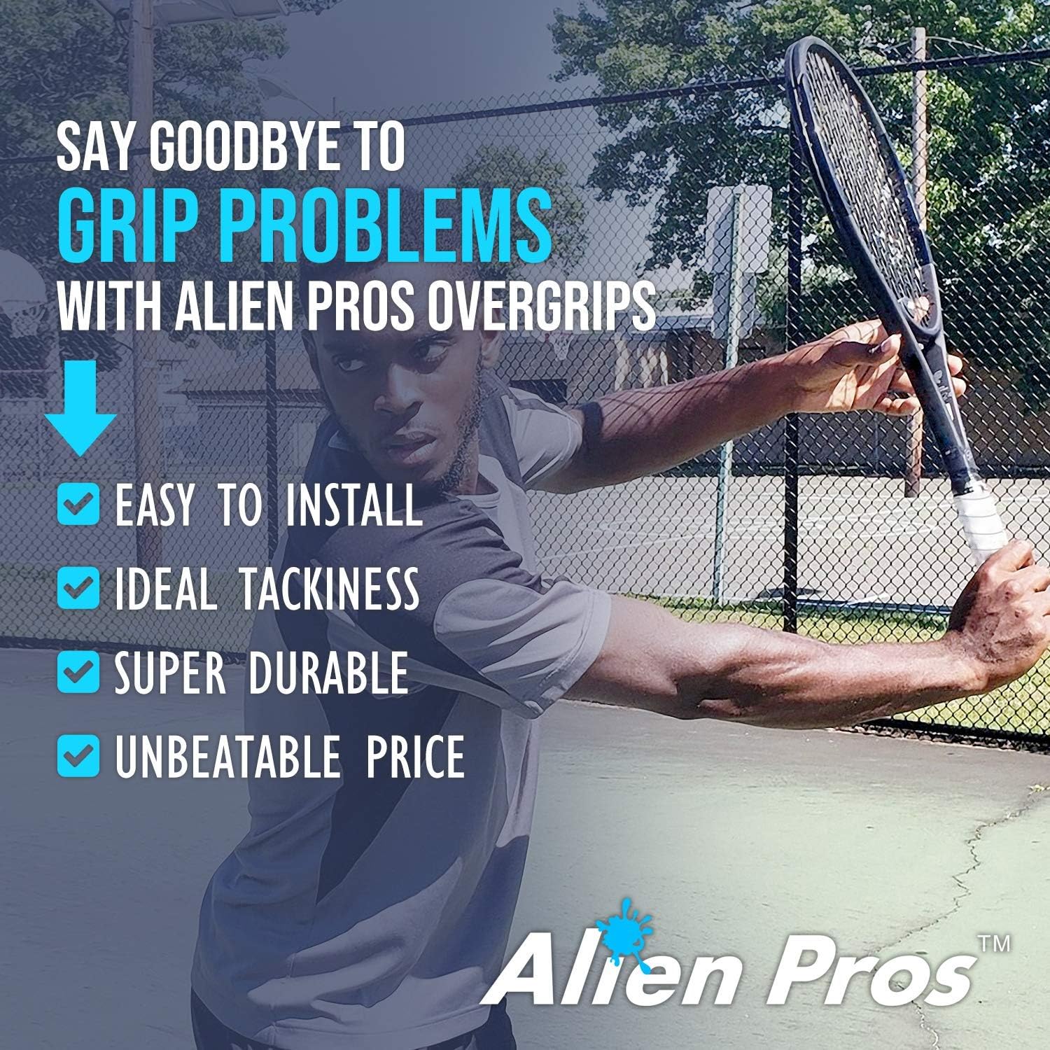Alien Pros – Cinta de agarre para raqueta de tenis (6, 12 o 60 agarres), agarre de tenis precortado y con sensación seca, cinta de agarre para