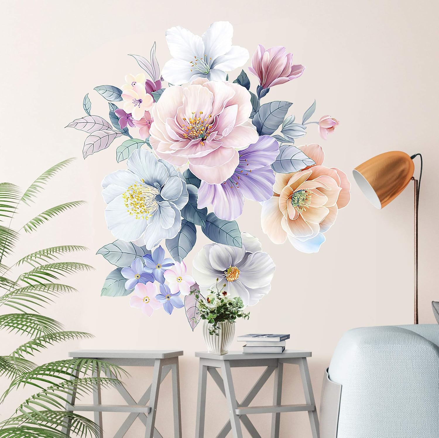 Calcomanías de pared con diseño de flores, diseño de rosas en acuarela, bricolaje, removibles, despegar y pegar, decoración artística de flores para