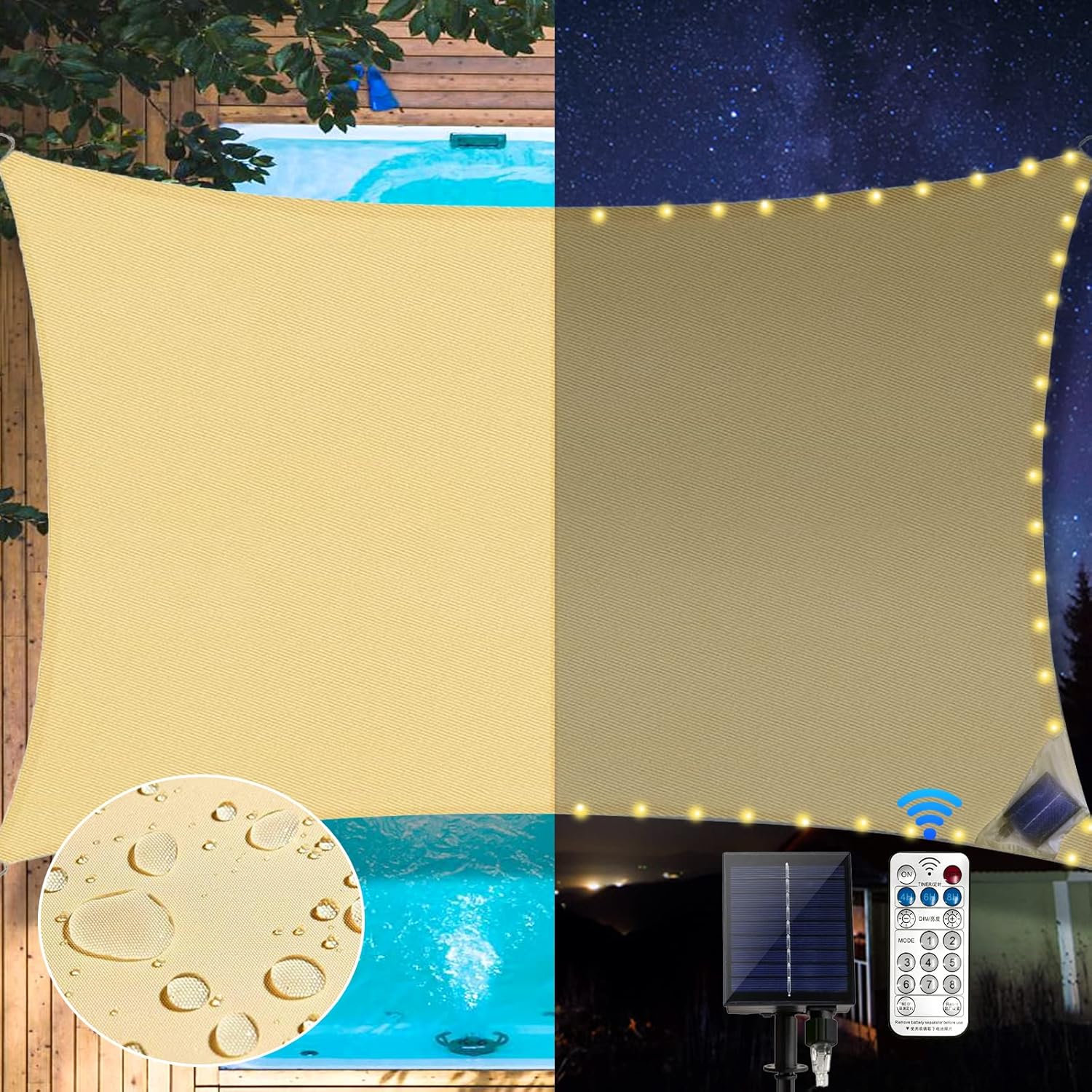 Toldo LED impermeable de 10 x 11.5 pies, LED integrado, 8 modos de parpadeo, 98% de protección UV, adecuado para patio, jardín, estacionamiento