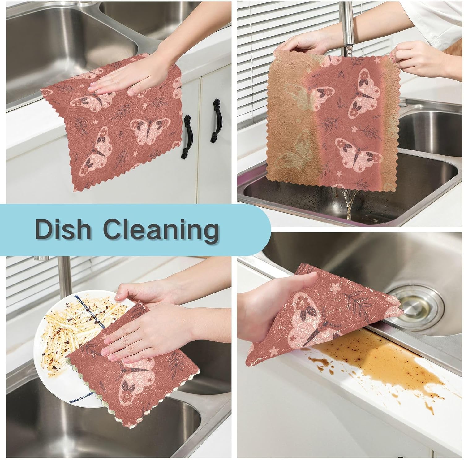Floral Folk Art Butterfly Quality Print Towels for Drying Dishes Fast Drying Set of 6 Microfiber Absorbant Towel for Restaurant Coffee