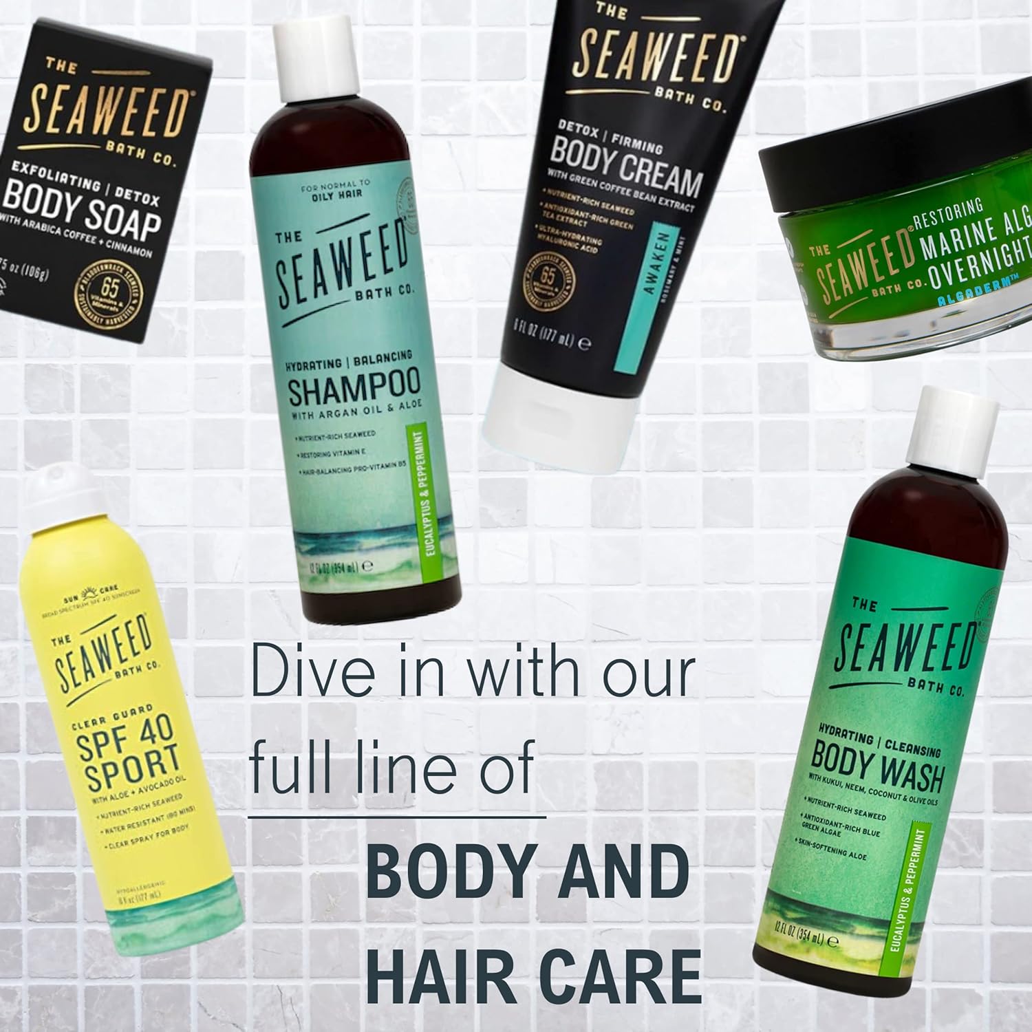 The Seaweed Bath Co. Acondicionador corporal hidratante para la ducha, 8 onzas, aroma a agua de coco, con algas naturales de Bladderwrack, vegano,