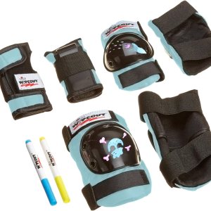 Wipeout Juego de almohadillas para niños de borrado en seco con rodilleras, coderas y muñequeras Wipeout Juego de almohadillas para niños de borrado en seco con rodilleras, coderas y muñequeras