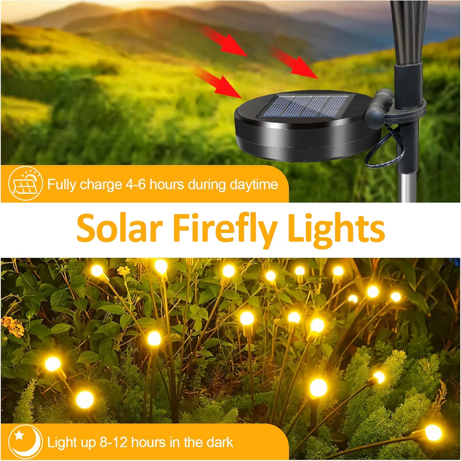 Luces solares de jardín, paquete de 2 24 luces LED de luciérnaga solares mejoradas, luces solares oscilantes y de danza del viento, luces solares
