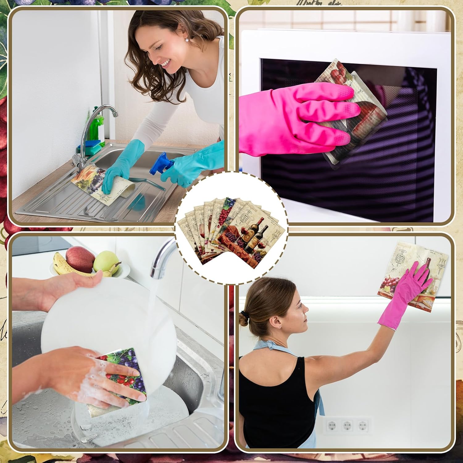 24 paños de cocina suecos, paños de cocina de Navidad, reutilizables, esponjas, paños de limpieza, toallitas absorbentes, lavables, trapos de secado