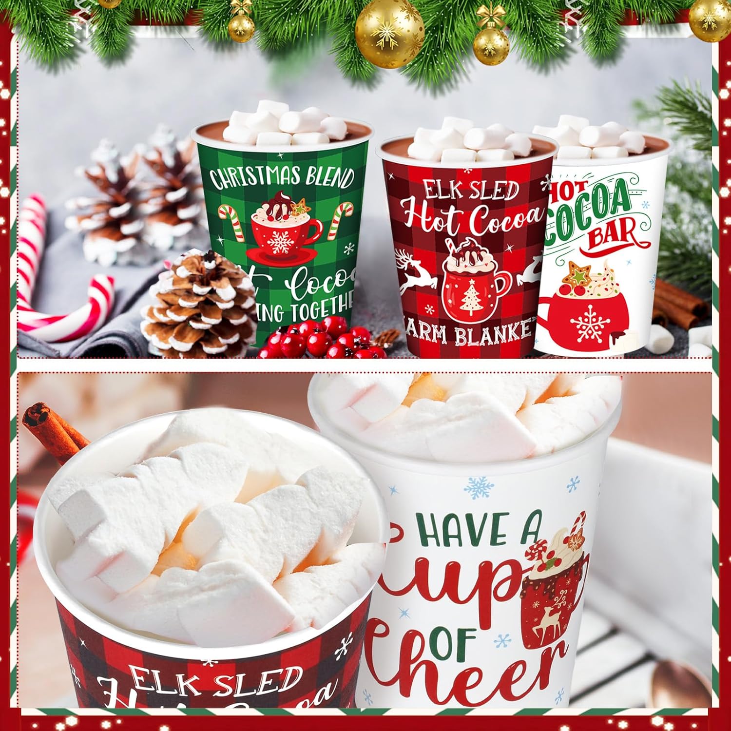 Layhit Vasos de papel de cacao caliente de Navidad, 8 onzas, desechables para bebidas fríascalientes, tazas de chocolate caliente, tazas de café