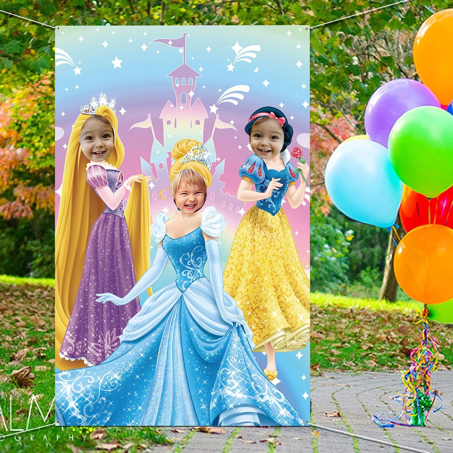 Cartel de princesa para puerta con fotos de princesa, pancarta de tela para fotografía de cara de princesa, decoración de fiesta de cumpleaños,