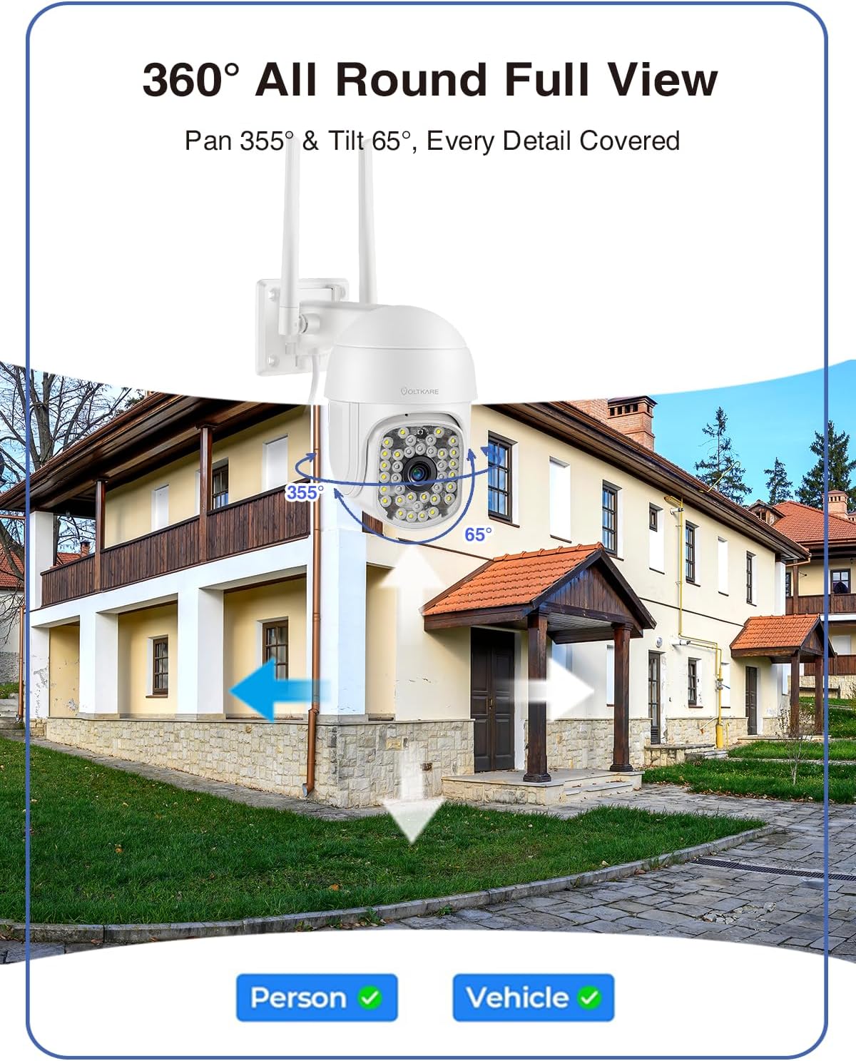Cámara de seguridad 1080P para exteriores, cámara inalámbrica de 360 grados para el hogar de 2.4G con audio de 2 vías, visión nocturna a color,