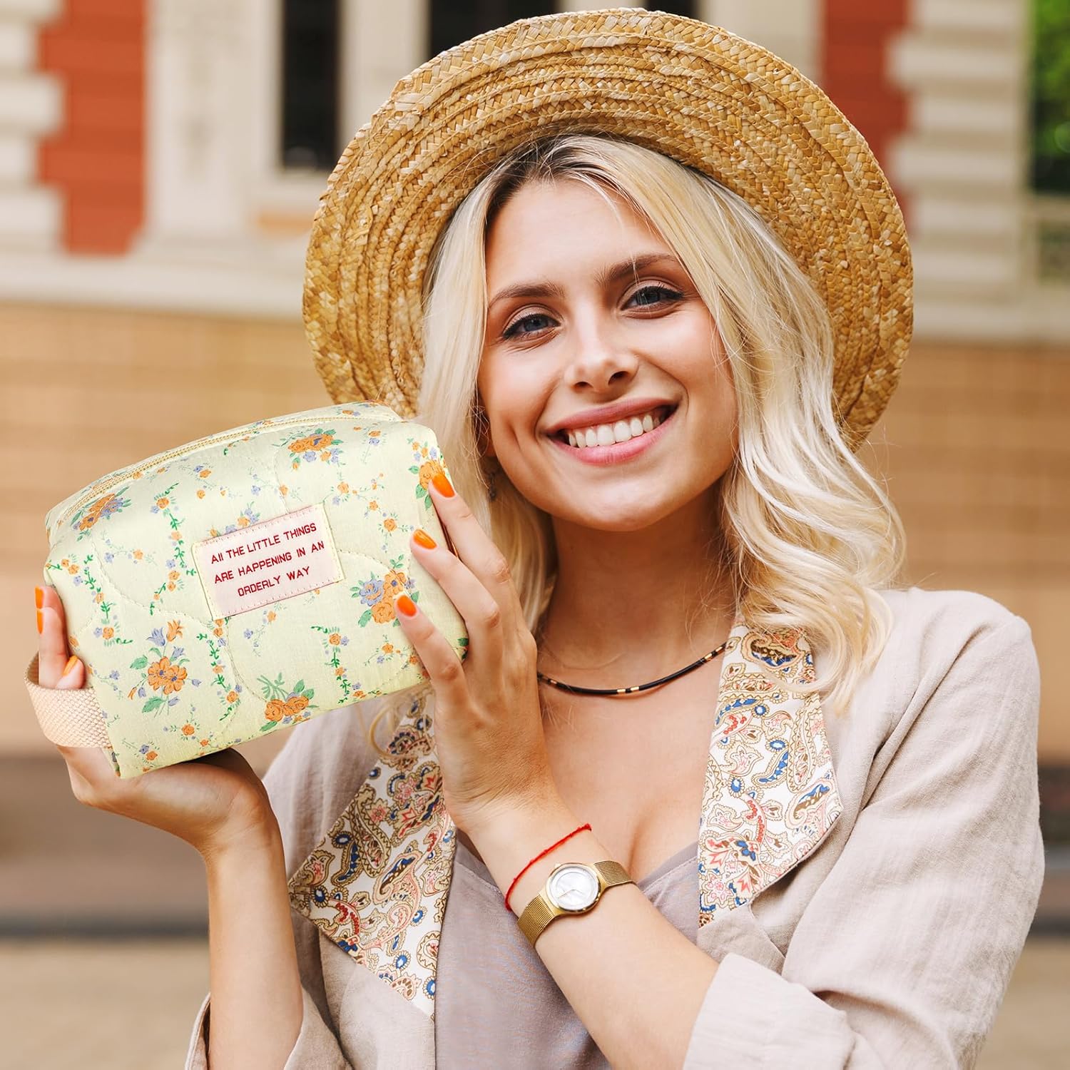 YESMET Bolsa de maquillaje de algodón, D, Floral