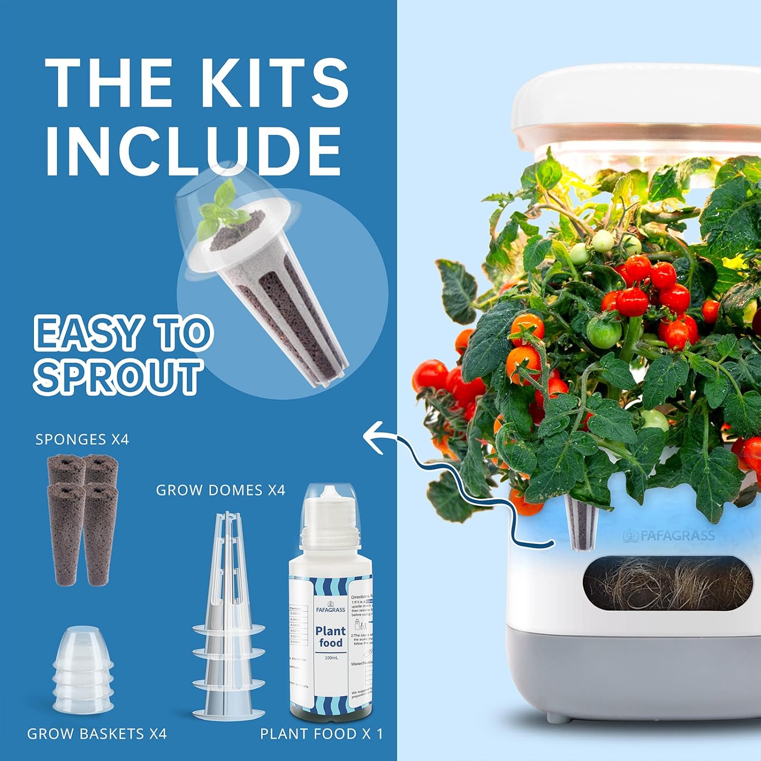 Sistema de cultivo hidropónico de jardín interior, kit de germinación de plantas FAFAGRASS Mini kit de jardín de hierbas para encimera de lámpara de