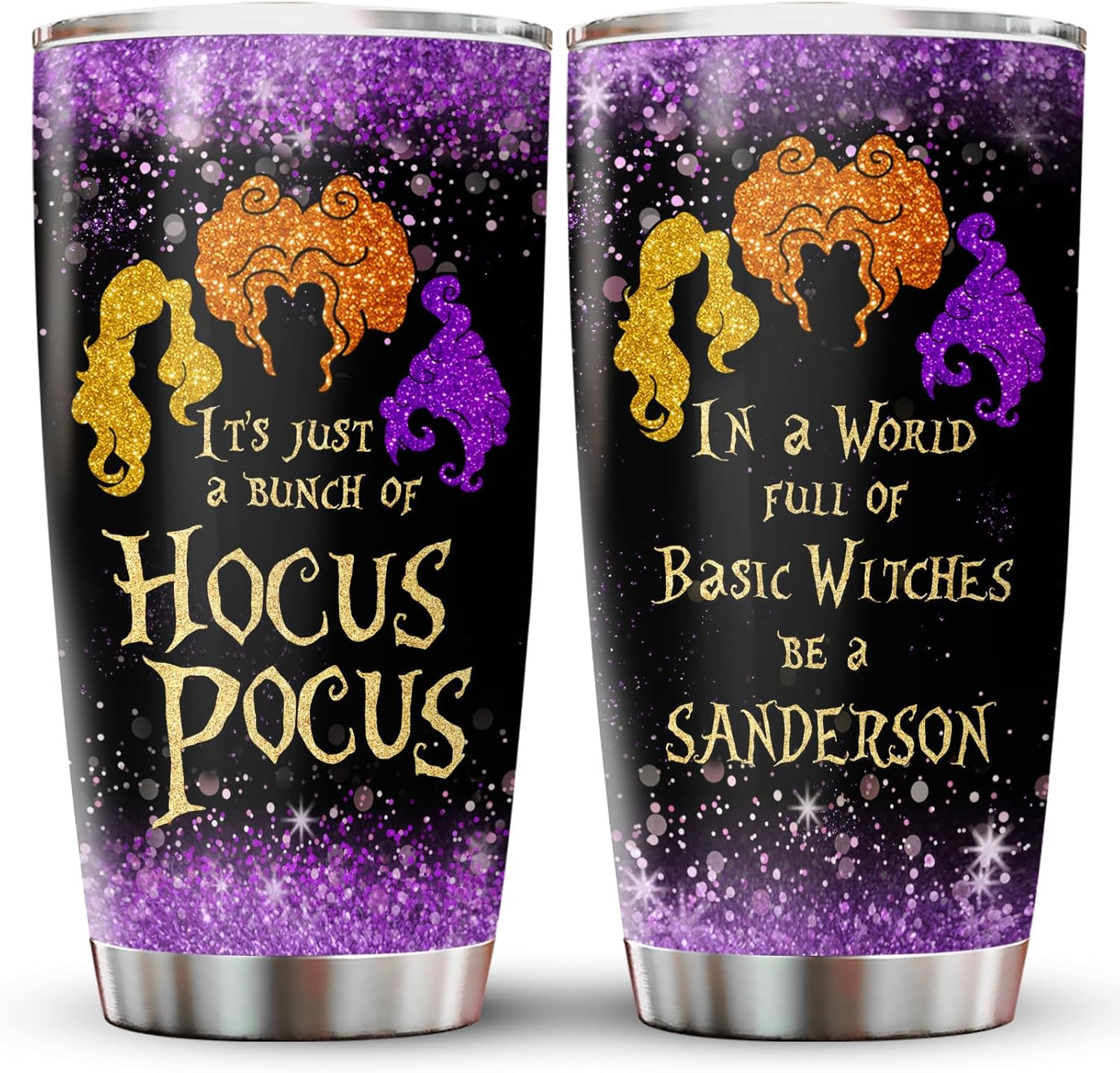34HD Regalos de Navidad para los amantes del cine, vaso de acero inoxidable con tapa de 20 onzas, vaso de viaje de las hermanas Sanderson, regalos