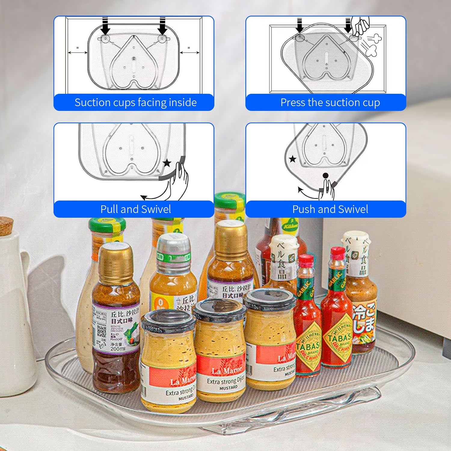 Lazy Susan cuadrado para refrigerador, estante de almacenamiento de condimentos de encimera, organizador de gabinete Lazy Susan, estante de