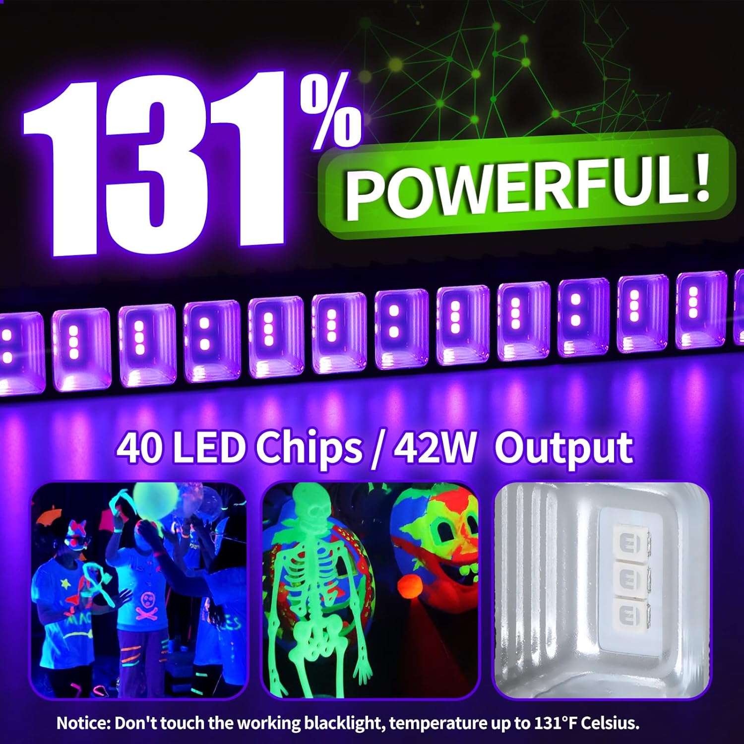 Barra de luz LED negra impermeable IP66 de 42 W + tira de luces negras de 16.4 pies, funciona con pilas para fiesta brillante, póster fluorescente,