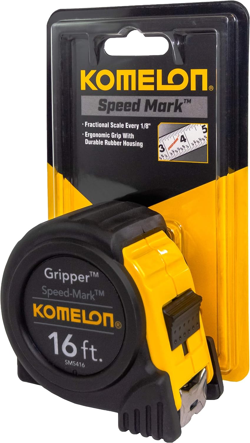 Komelon SM5416 Speed Mark Gripper – Cinta métrica de hoja de acero con revestimiento acrílico, 16 pies por 1 pulgada, hoja blanca