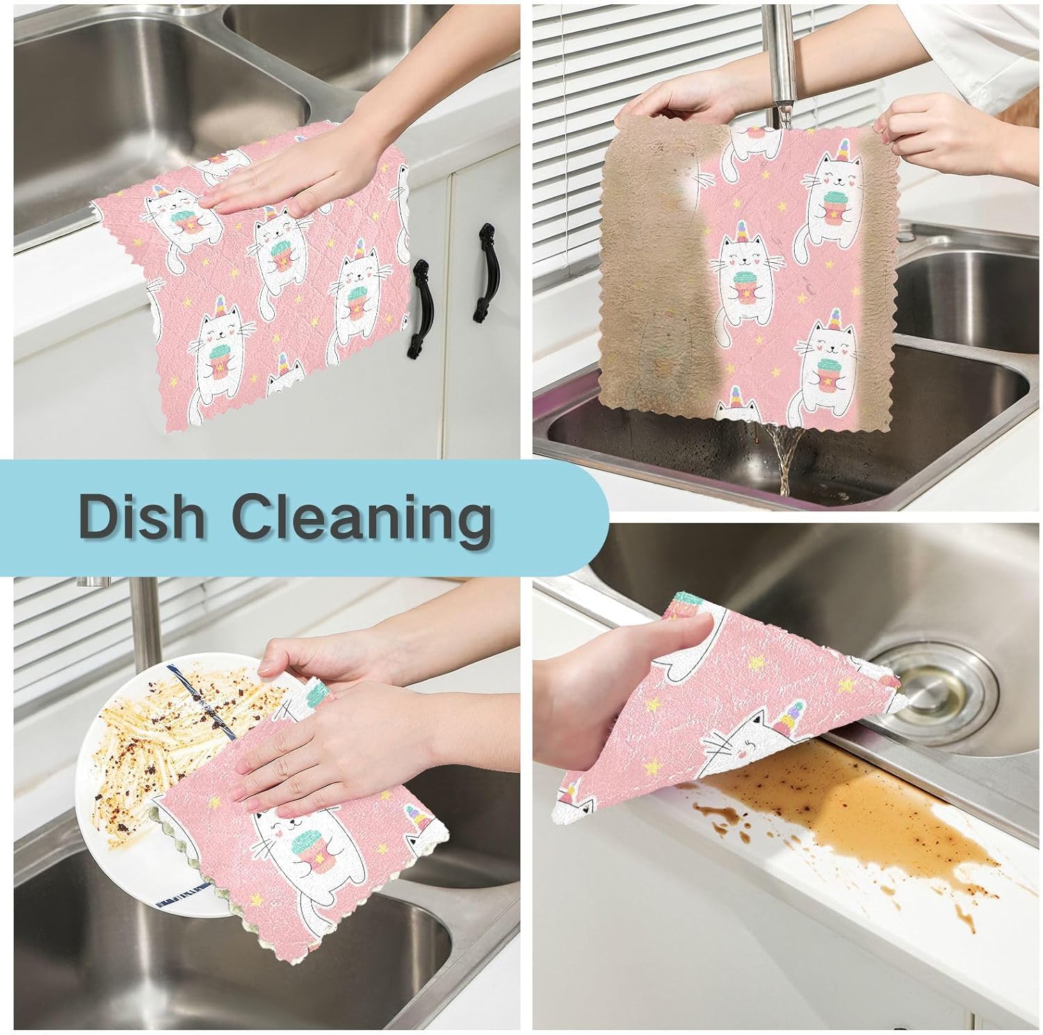 Sweet Pink Soft Decor Microfiber Dish Towels Absorbent 6 Pack Microfiber Absorbant Towel for Countertop Sink