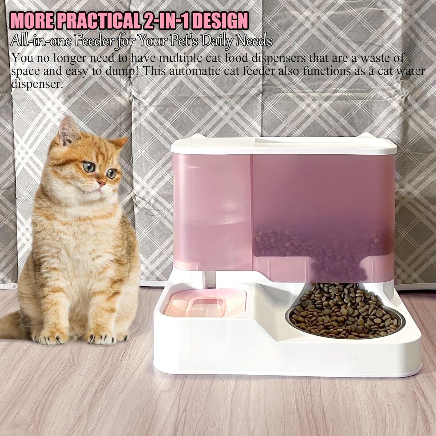 kathson Juego de dispensador automático de comida y agua todo en uno para gatos, comedero por gravedad para gatos con cuenco de acero inoxidable,