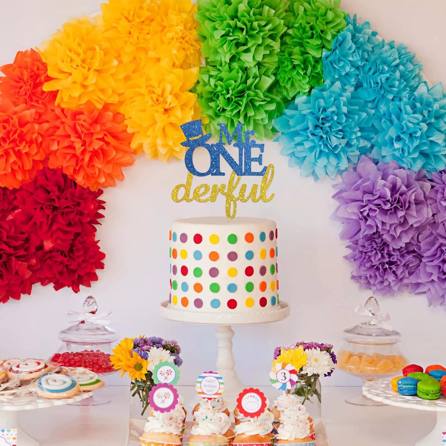 Mr Onederful – Decoración para tartas para el primer cumpleañosbaby shower, decoración de pastel de bienvenida para bebé, suministros para fiesta de