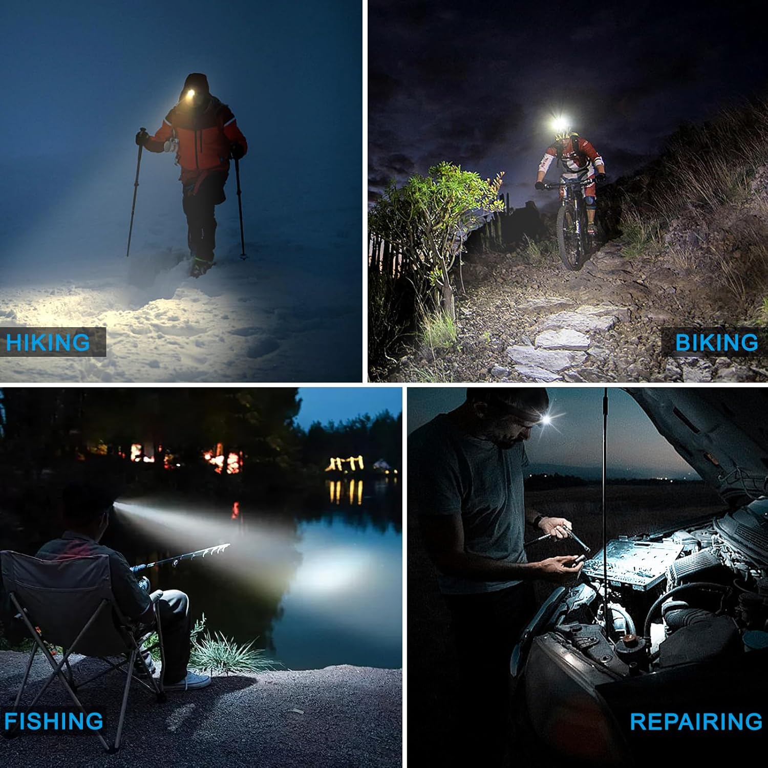 Linterna frontal recargable, sensor de movimiento de 1000 lúmenes, lámpara LED recargable para exteriores, impermeable, IPX4, para caminar por la
