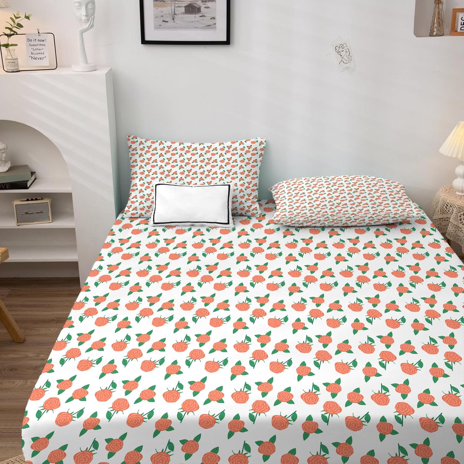 Sábanas de flores tamaño Queen, sábanas botánicas florales, sábanas y fundas de almohada estampadas de 4 piezas, sábana bajera ajustable de