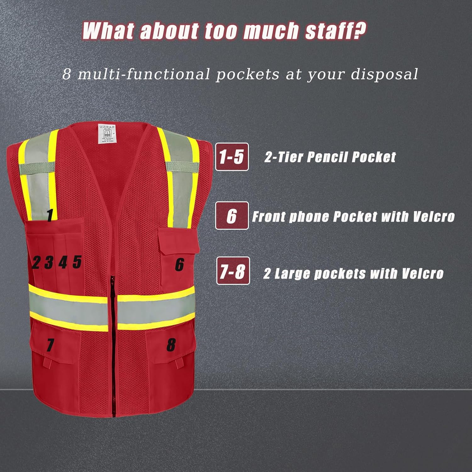 BeautyWill Chaleco de seguridad personalizado Logo Clase 2 Chaleco reflectante de alta visibilidad con bolsillos Ropa de trabajo de construcción