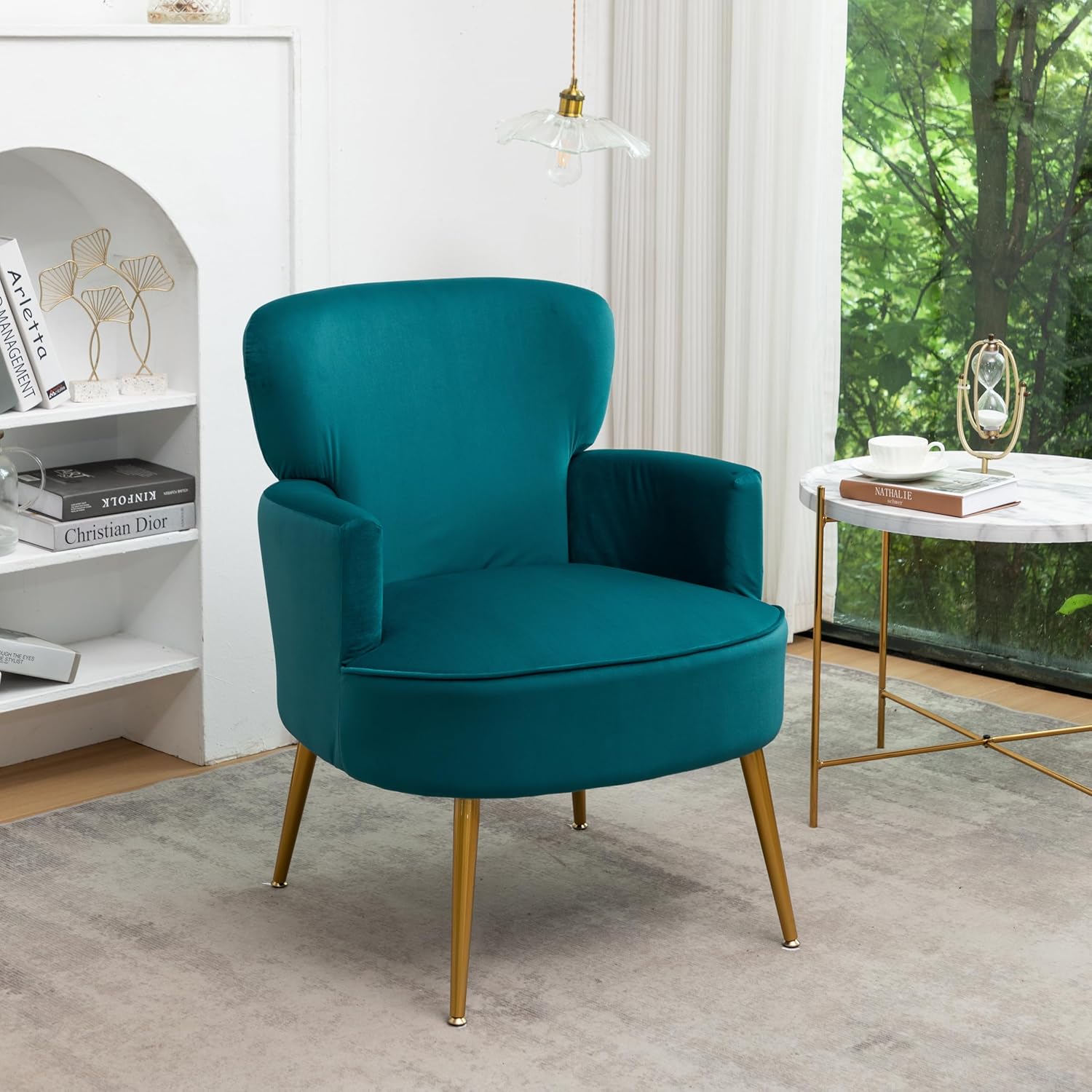 Silla decorativa de terciopelo con patas de metal dorado, sillón tapizado para espacios pequeños a medianos, sala de estar moderna, dormitorio,