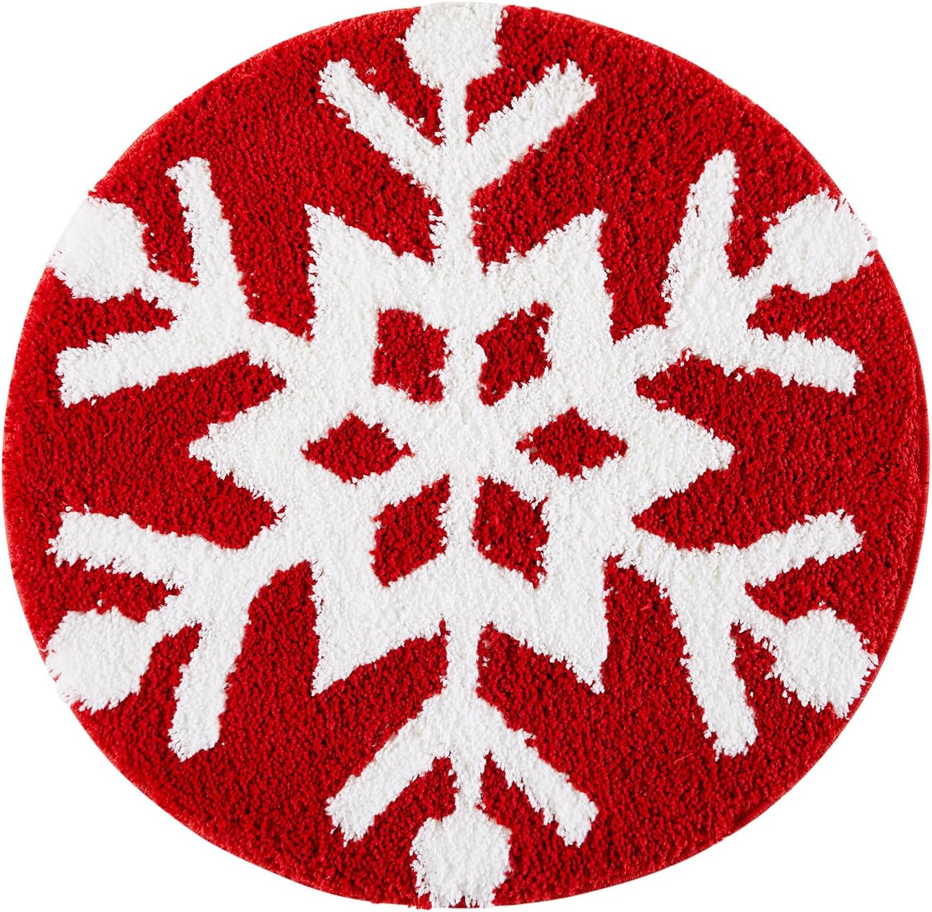 Estmy Alfombra de baño redonda de Navidad con diseño de copo de nieve rojo, 2 pies, con temática de invierno, decoraciones festivas de Navidad,