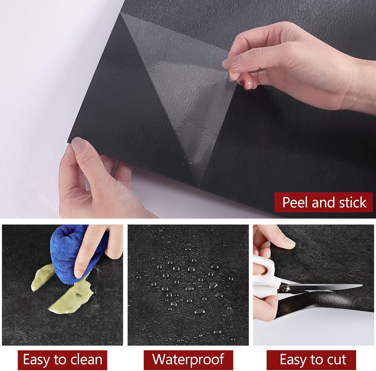 WESTICK Paquete de 20 calcomanías negras para azulejos de piso, despegar y pegar, baldosas de baño, impermeables, para suelos de azulejos, cocina,