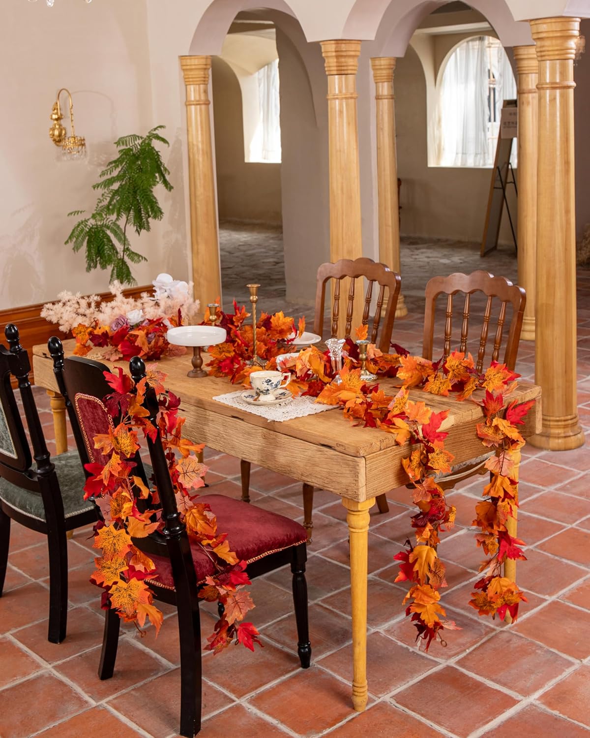 DuHouse Paquete de 7 guirnaldas de hojas de arce de otoño de 6 pies, guirnalda artificial de otoño con hojas de otoño para Halloween, Acción de