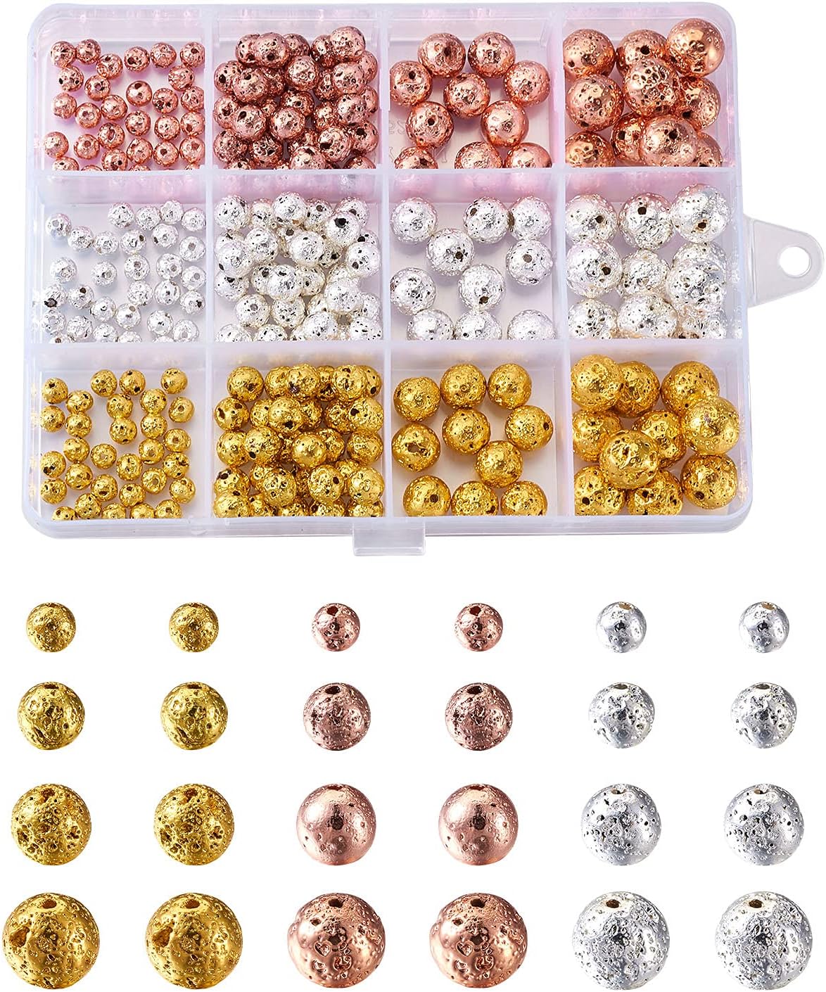 Craftdady 240 cuentas redondas naturales de piedra de lava de 0.394 a 0.394 pulgadas, piedras preciosas volcánicas sueltas, cuentas espaciadoras de