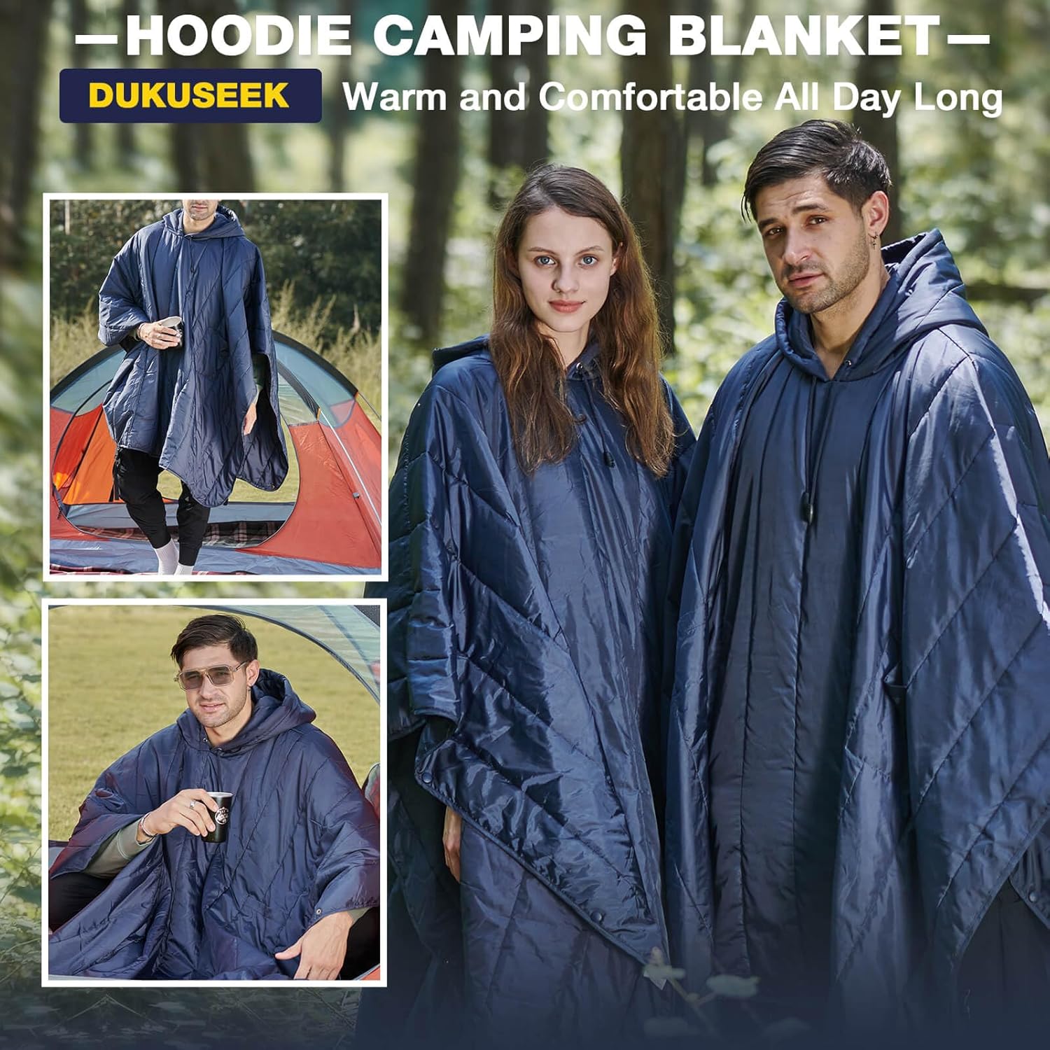 DUKUSEEK Manta de campamento para exteriores con capucha, manta grande plegable para estadio, manta ligera y cálida para picnic, senderismo, fútbol,