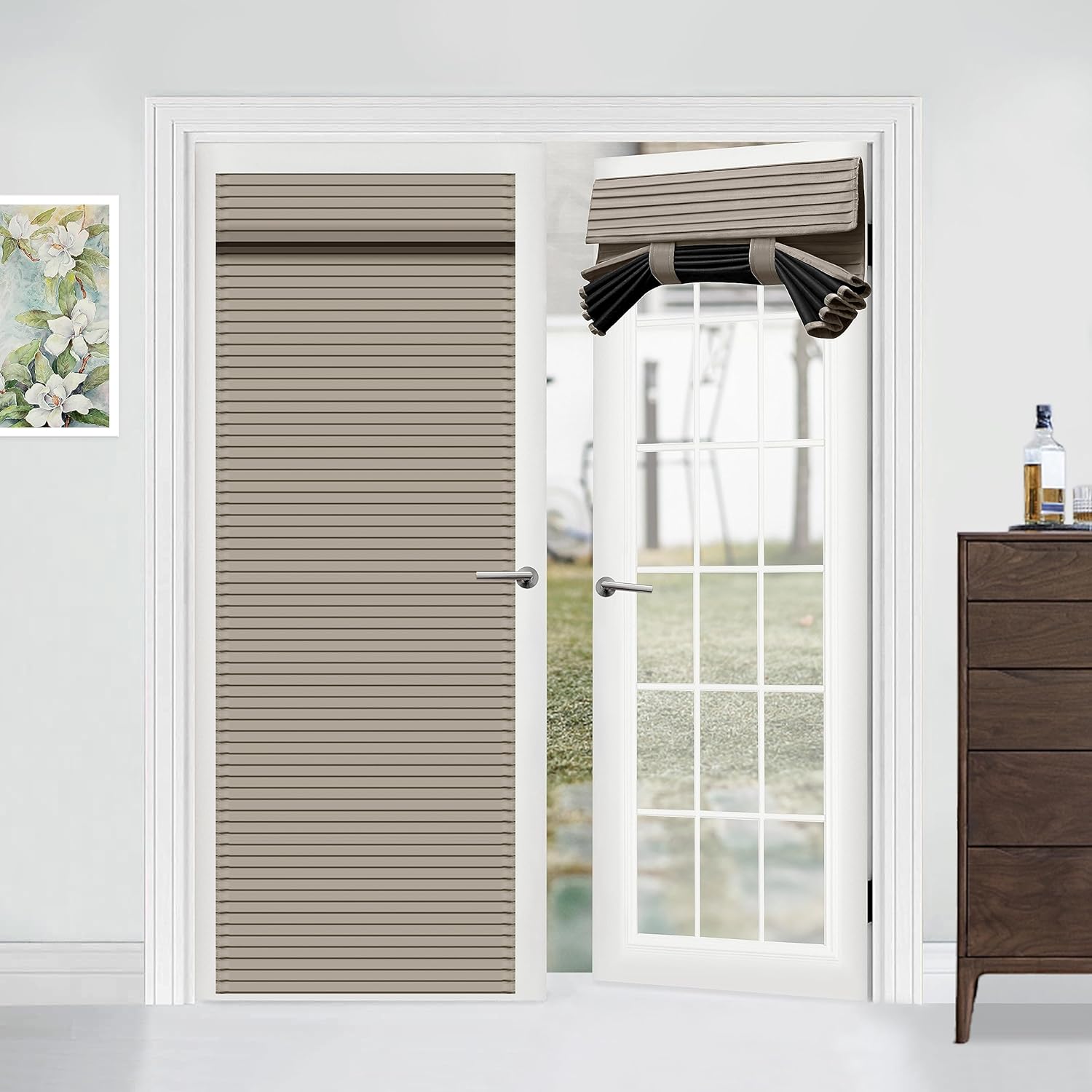 Tricia – Persianas de puerta de 80 pulgadas, con aislamiento térmico, bloque de luz, cortina de puerta francesa, persianas de doble puerta de bajo