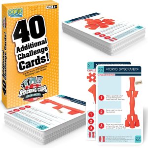 Gamie Juego de cartas de desafío para apilar tazas, 40 cartas adicionales con instrucciones (idioma español no garantizado), 20 cartas medianas y 20 Gamie Juego de cartas de desafío para apilar tazas, 40 cartas adicionales con instrucciones (idioma español no garantizado), 20 cartas medianas y 20
