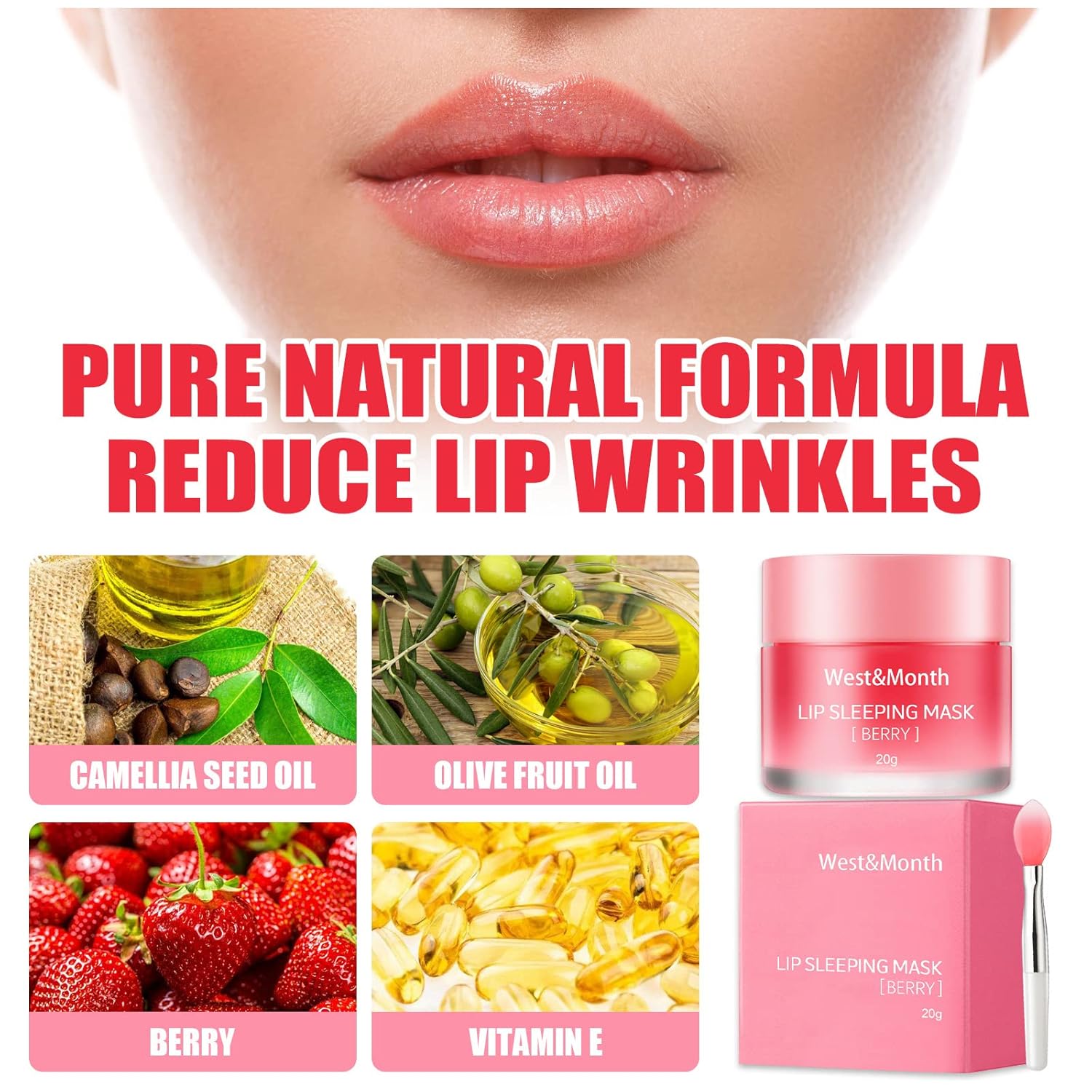 Máscara de labios para dormir, máscara de labios reparadora nocturna, hidratante y prevención exfoliante de labios secos y agrietados, vitamina E