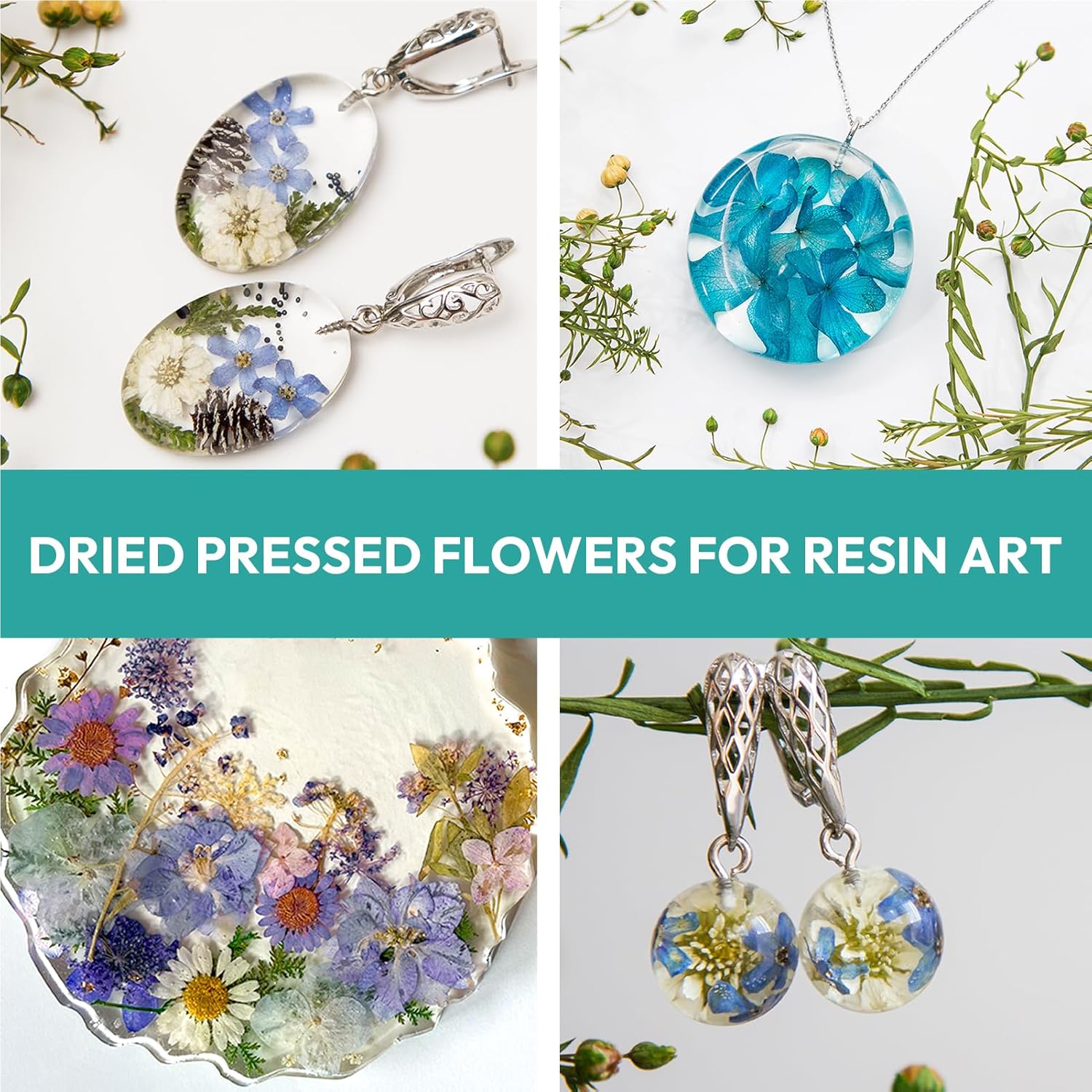 Resiners Juego de 100 flores secas prensadas para moldes de resina, flores secas naturales azules reales, kit de hojas secas para álbumes de
